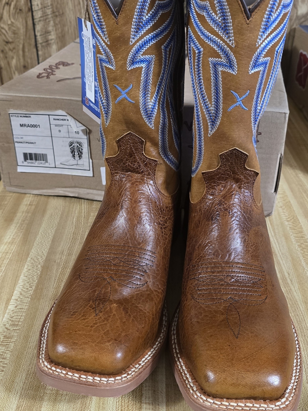 Twisted X 10 D 12 In. Rancher Brown Leather Cowboy Boots with Blue Stitching NWT